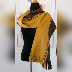 Alpaca Blend Yellow, Orange and Brown Fringe Scarf